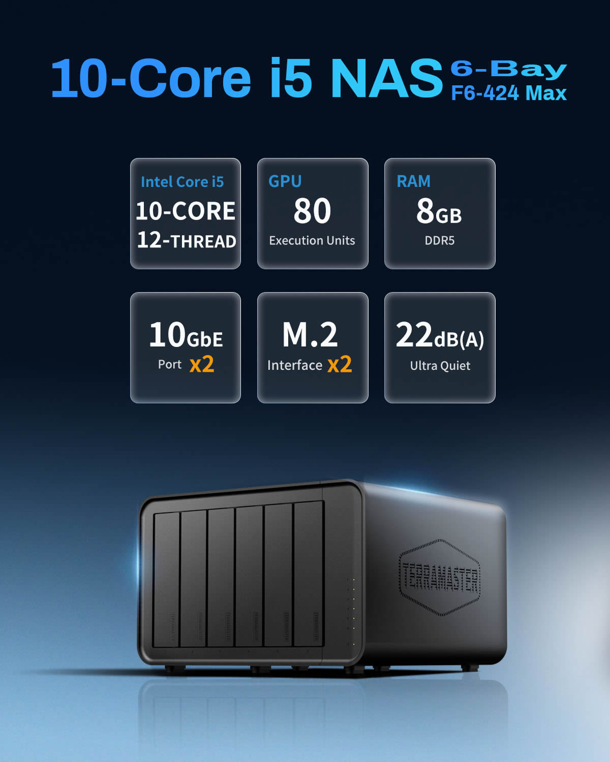 Almacenamiento NAS F6-424 Max de 6 bahías y dos puertos 10 GbE